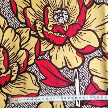 Preview: Afrikanischer Wax Print Stoff Baumwolle RED BEIGE FLOWERS